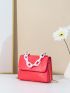 Mini Neon-Pink Snakeskin Embossed Chain Decor Flap Square Bag