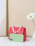 Mini Neon-Pink Snakeskin Embossed Chain Decor Flap Square Bag