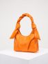 Neon Orange Knot Decor Ruched Bag