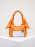 Neon Orange Knot Decor Ruched Bag