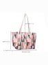 Color Block Geometric Print Shoulder Tote Bag