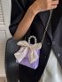 Mini Faux Pearl & Bow Decor Quilted Flap Chain Square Bag