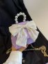 Mini Faux Pearl & Bow Decor Quilted Flap Chain Square Bag