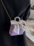 Mini Faux Pearl & Bow Decor Quilted Flap Chain Square Bag