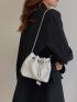 Mini Litchi Embossed Faux Pearl Decor Drawstring Design Bucket Bag