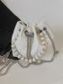 Mini Litchi Embossed Faux Pearl Decor Drawstring Design Bucket Bag