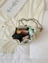 Mini Litchi Embossed Faux Pearl Decor Drawstring Design Bucket Bag