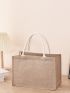 Double Handle Shopper Bag Simple Linen Tote Bag, Grocery Shopping Bag, Solid Color Gift Bag For Festival