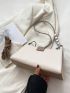 Embossed Detail Buckle & Faux Pearl Decor Baguette Bag