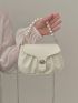 Mini Faux Pearl Decor Twist Lock Flap Ruched Bag