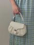 Mini Faux Pearl Decor Twist Lock Flap Ruched Bag