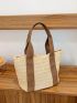 Contrast Tape Double Handle Straw Bag