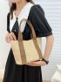 Contrast Tape Double Handle Straw Bag