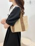 Contrast Tape Double Handle Straw Bag