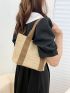 Contrast Tape Double Handle Straw Bag