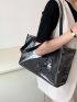 Artificial Patent Eyelet Detail Leather Shoulder Tote Bag