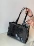 Artificial Patent Eyelet Detail Leather Shoulder Tote Bag