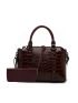 Crocodile Embossed Top Handle Bag With Purse