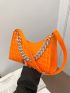 Neon Crocodile Embossed Chain Decor Baguette Bag