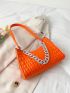 Neon Crocodile Embossed Chain Decor Baguette Bag