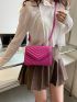 Mini Neon-Pink Chevron Quilted Flap Square Bag