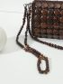 Beaded & Flower Decor Shoulder Bag Vintage Bucket Bag