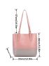 Two Tone Buckle Decor Shoulder Tote Bag