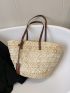 Studded Decor Straw Bag