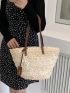 Studded Decor Straw Bag