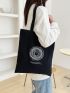 Letter Graphic Canvas Shopper Bag