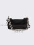 Metal & Chain Decor Baguette Bag