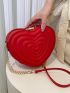 Mini Neon Red Quilted Heart Shaped Chain Novelty Bag