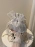 Mini Bow Decor Faux Pearl Beaded Drawstring Design Bucket Bag