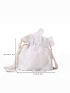 Mini Bow Decor Faux Pearl Beaded Drawstring Design Bucket Bag