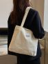 Letter Patch Decor Corduroy Shopper Bag