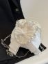 Mini Faux Pearl & Bow Decor Textured Chain Bucket Bag