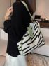 Striped Pattern Shoulder Tote Bag