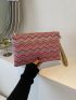 Chevron Pattern Straw Bag With Wristlet