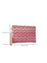 Chevron Pattern Straw Bag With Wristlet