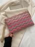 Chevron Pattern Straw Bag With Wristlet