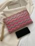 Chevron Pattern Straw Bag With Wristlet