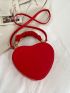 Neon-Red Quilted Detail Top Handle Heart Design Novelty Bag