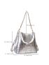 Metallic Crocodile Embossed Chain Bucket Bag