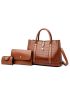 3pcs Crocodile Embossed Top Handle Bag Set