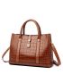 3pcs Crocodile Embossed Top Handle Bag Set