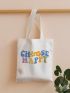 Floral & Letter Graphic Shopper Bag