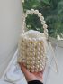 Mini Faux Pearl Beaded Drawstring Design Bucket Bag