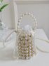 Mini Faux Pearl Beaded Drawstring Design Bucket Bag