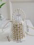 Mini Faux Pearl Beaded Drawstring Design Bucket Bag