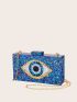 Colorblock Eye Graphic Box Bag, Chain Shoulder Evening Purse, Glitter Clutch Bag For Party & Wedding